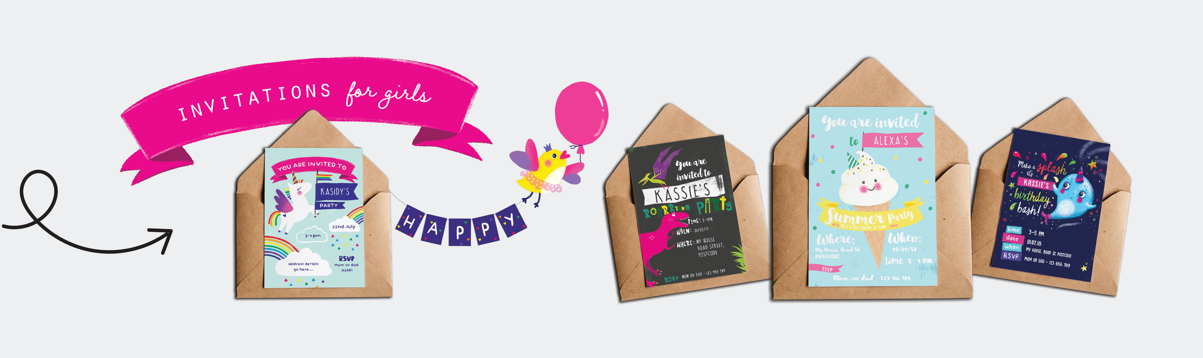 Printable party invitations for girls