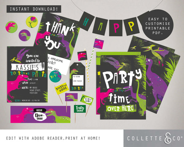 Pink Dinosaur Party Pack Printables