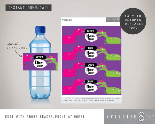 Pink Dinosaur Party Pack Printables