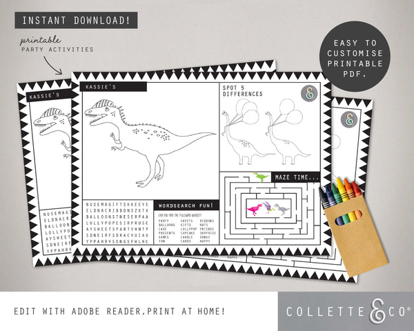 Pink Dinosaur Party Pack Printables