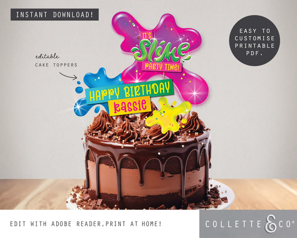 Slime Party Printable Cake Topper