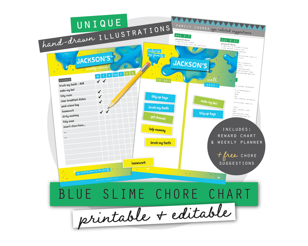 Blue Slime Kids Chore Chart Planner