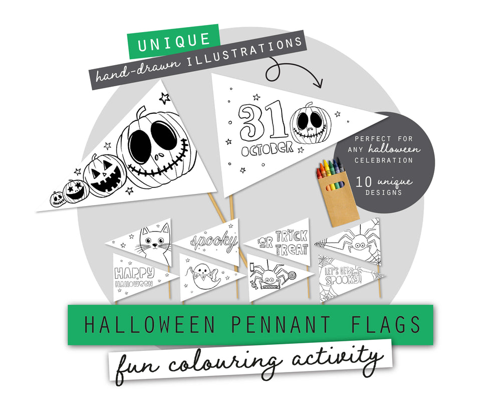 Halloween Printable Colouring Pennant Flags