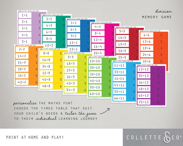 Division Printable Memory Game