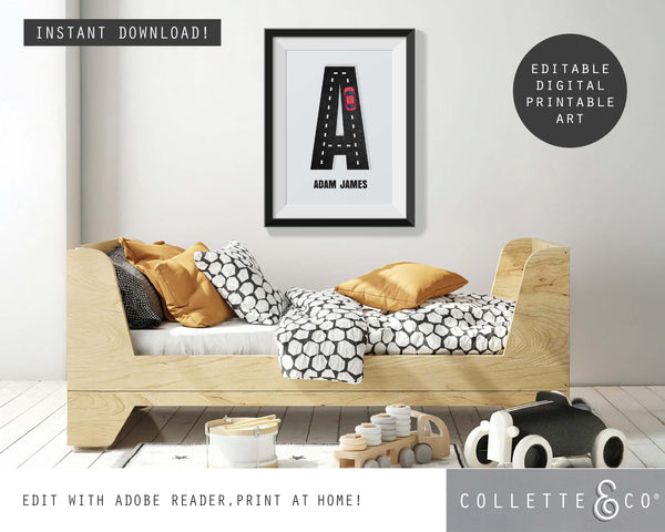 Racing Car Alphabet Printable Wall Art
