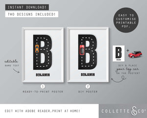Racing Car Alphabet Printable Wall Art