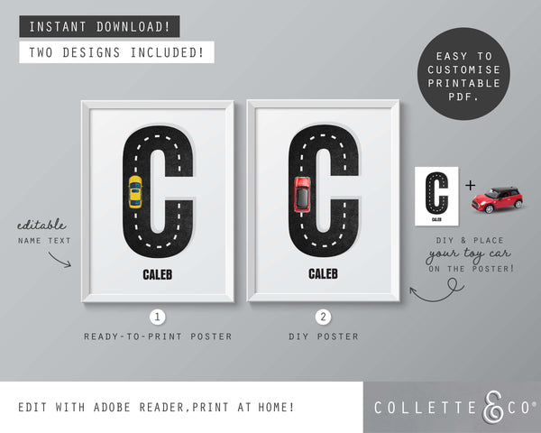 Racing Car Alphabet Printable Wall Art