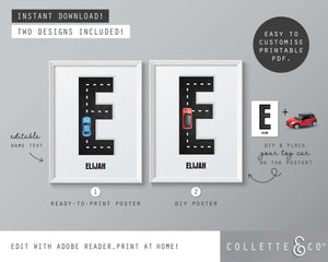 Racing Car Alphabet Printable Wall Art