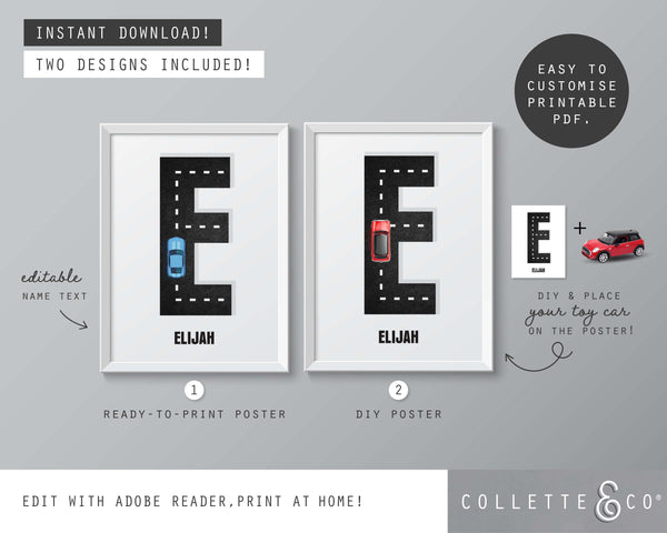 Racing Car Alphabet Printable Wall Art