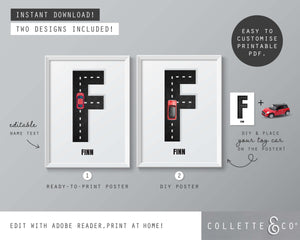 Racing Car Alphabet Printable Wall Art