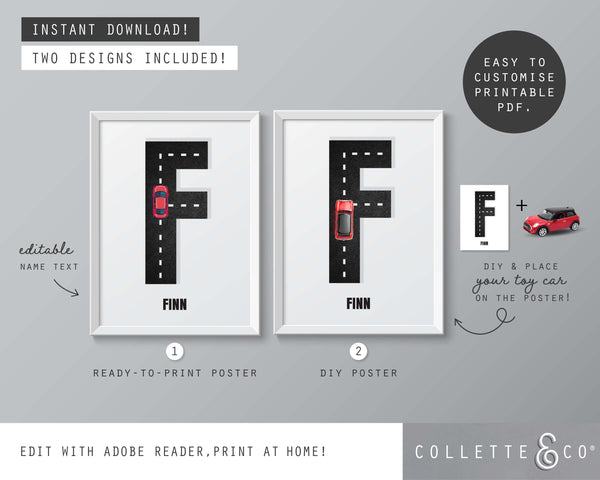 Racing Car Alphabet Printable Wall Art