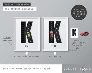 Racing Car Alphabet Printable Wall Art