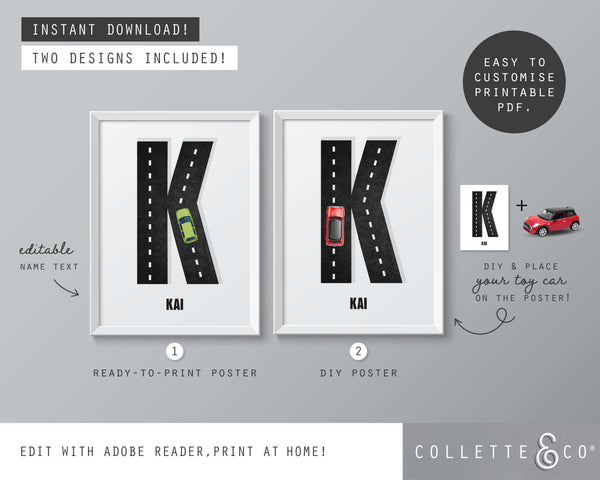 Racing Car Alphabet Printable Wall Art