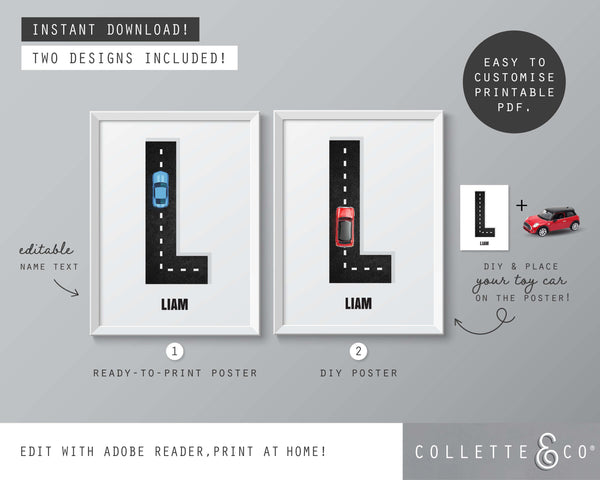 Racing Car Alphabet Printable Wall Art