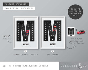 Racing Car Alphabet Printable Wall Art