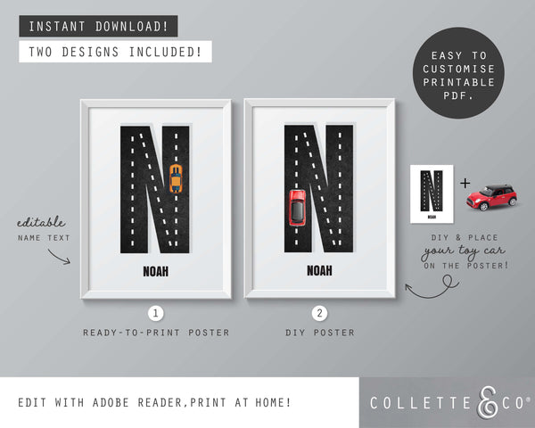 Racing Car Alphabet Printable Wall Art