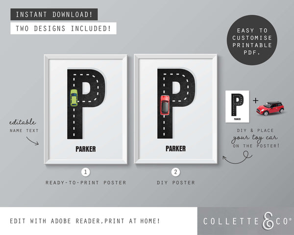 Racing Car Alphabet Printable Wall Art