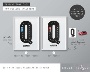 Racing Car Alphabet Printable Wall Art