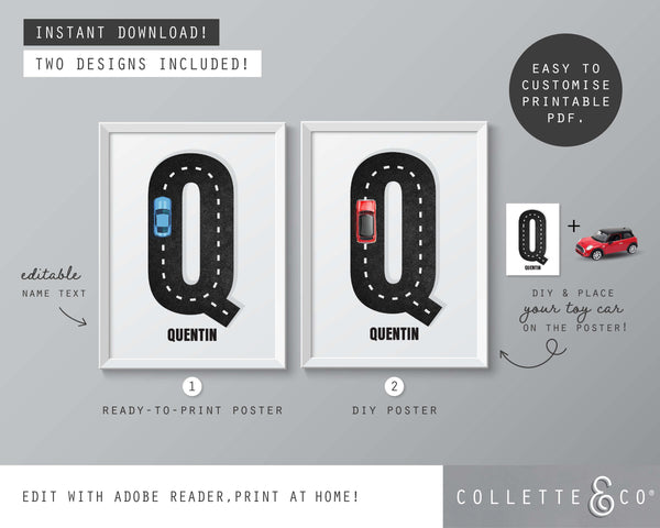Racing Car Alphabet Printable Wall Art