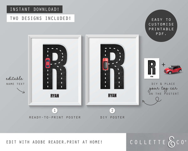 Racing Car Alphabet Printable Wall Art