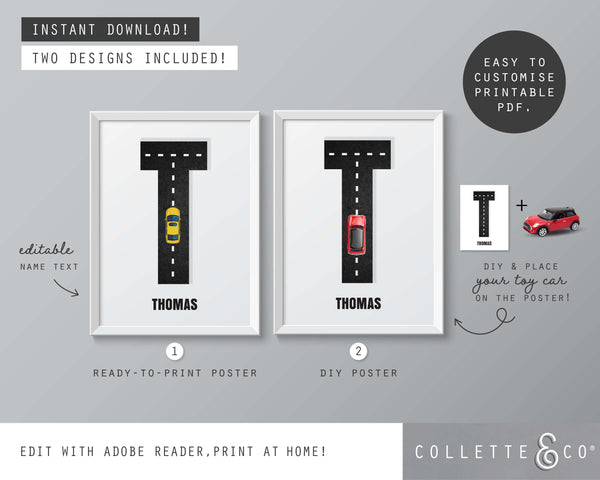 Racing Car Alphabet Printable Wall Art