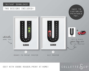 Racing Car Alphabet Printable Wall Art