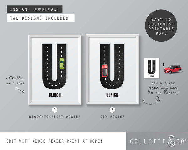 Racing Car Alphabet Printable Wall Art