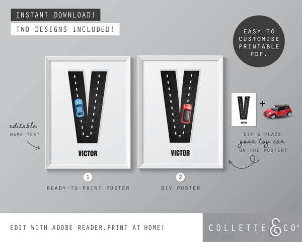 Racing Car Alphabet Printable Wall Art