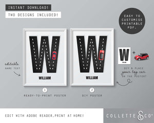 Racing Car Alphabet Printable Wall Art