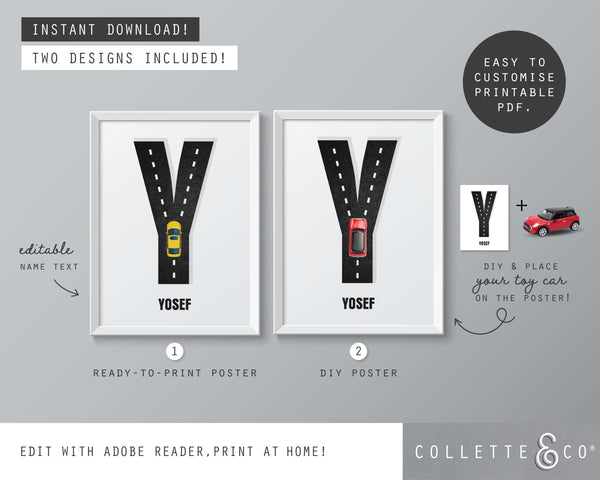 Racing Car Alphabet Printable Wall Art
