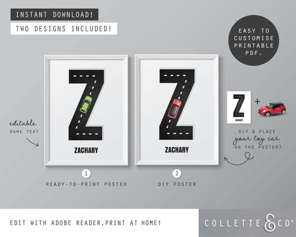 Racing Car Alphabet Printable Wall Art