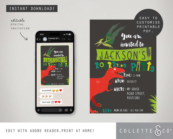 Dinosaur Digital Party Invitation 02