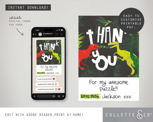 Dinosaur Digital Party Thank you Card 02