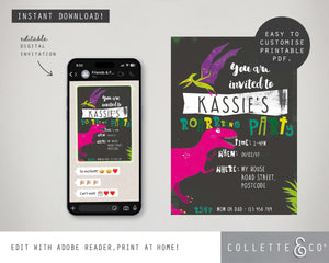 Dinosaur Pink Digital Party Invitation