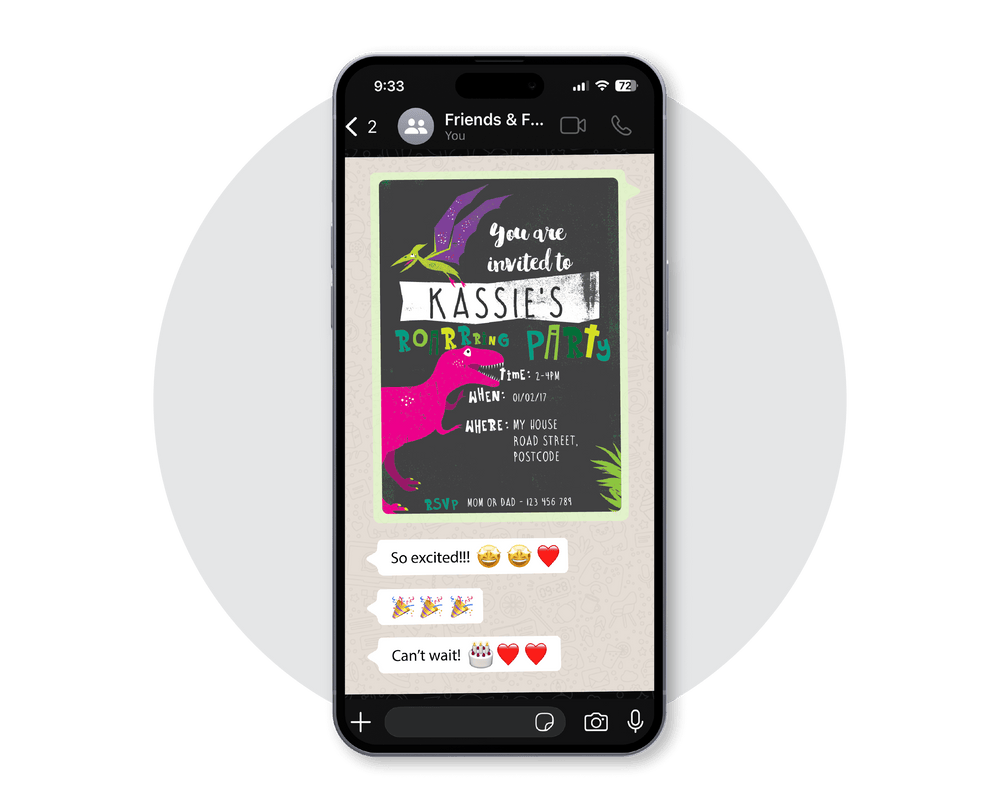 Dinosaur Pink Digital Party Invitation