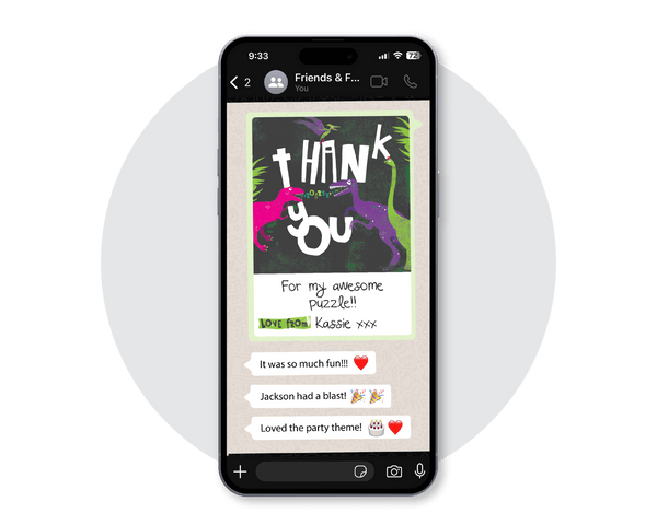 Dinosaur Pink Digital Party Thank You Card