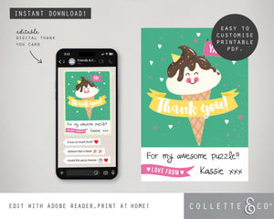 Ice-cream Digital Party Thank You Card