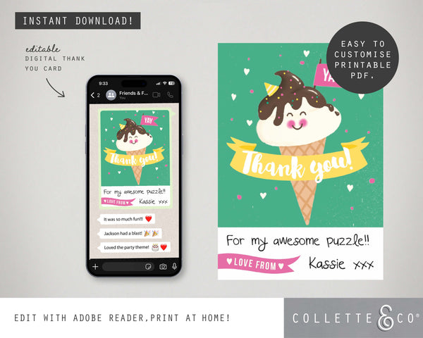 Ice-cream Digital Party Thank You Card