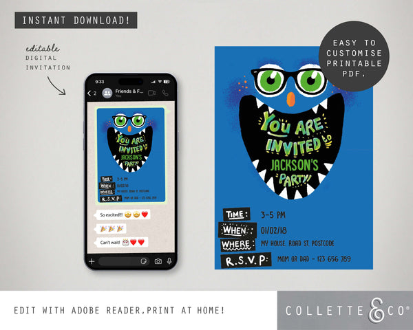 Monster Digital Party Invitation 02