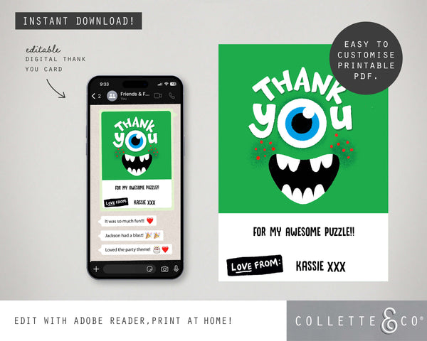 Monster Digital Party Thank You Card 02