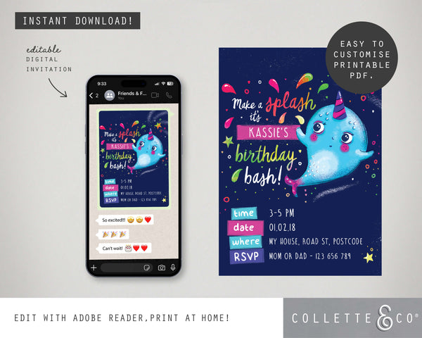 Narwhal Digital Party Invitation 02