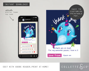 Narwhal Digital Party Thank You Card