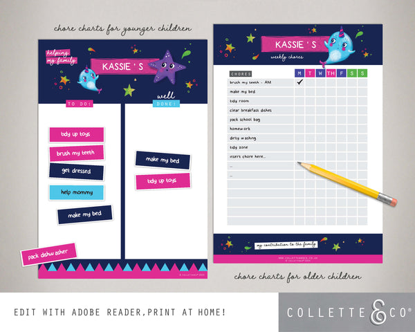 Narwhal Kids Chore Chart