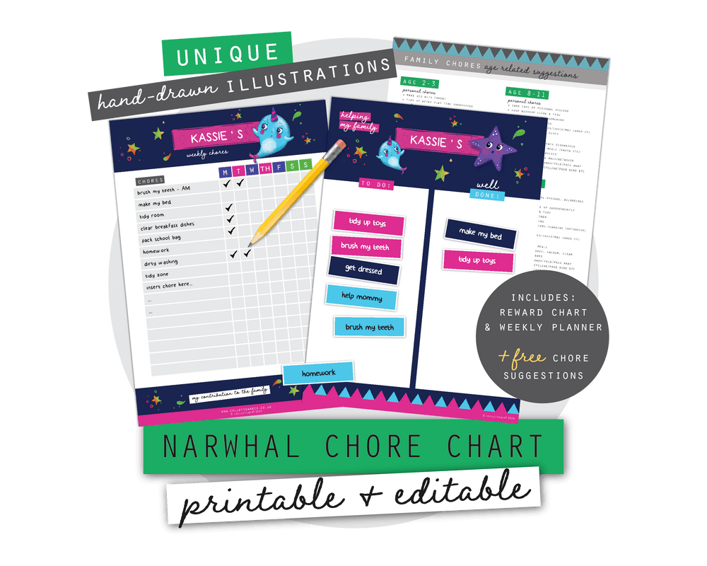 Narwhal Kids Chore Chart