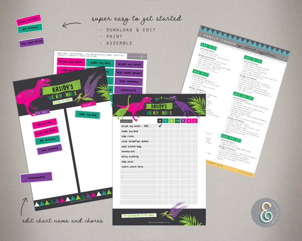 Pink Dinosaur Kids Chore Chart