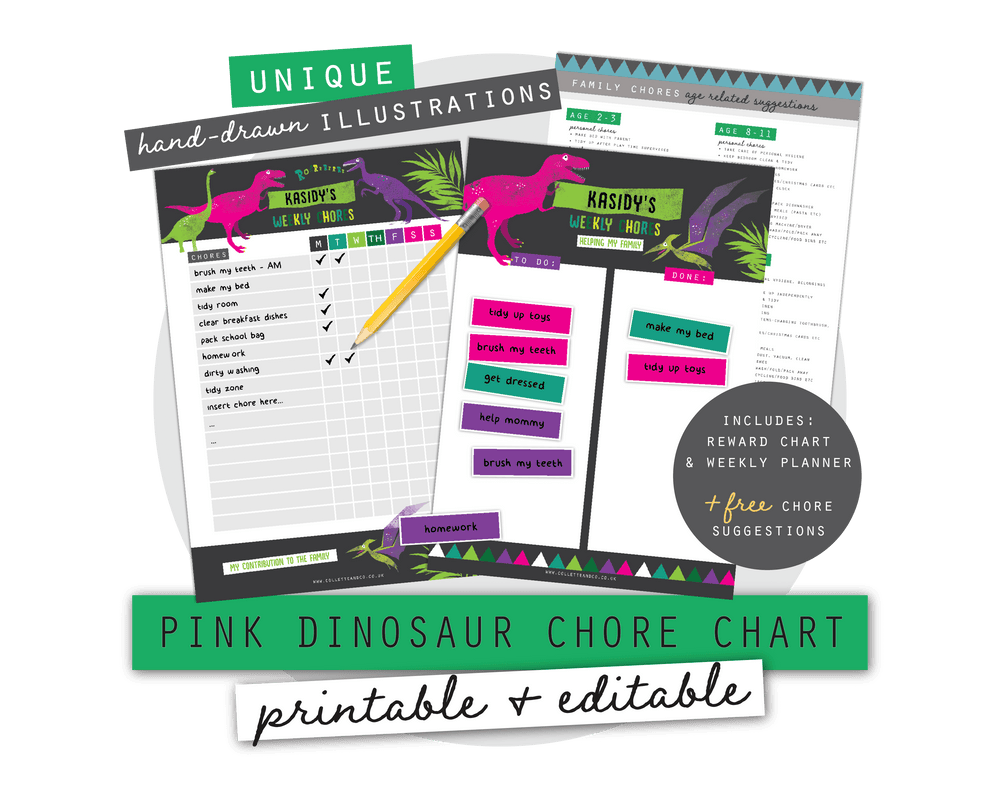 Pink Dinosaur Kids Chore Chart
