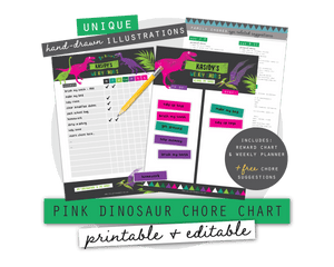 Pink Dinosaur Kids Chore Chart