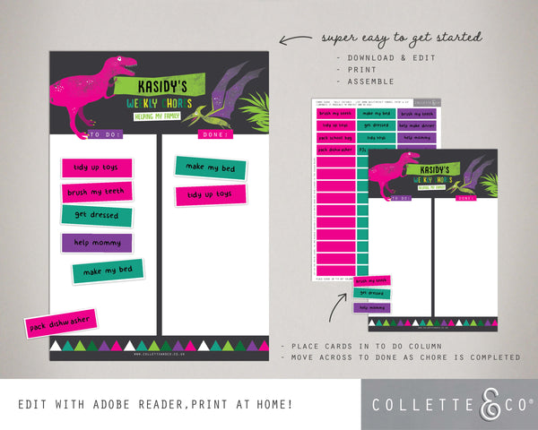 Pink Dinosaur Kids Chore Chart 02