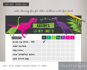 Pink Dinosaur Kids Chore Chart 03