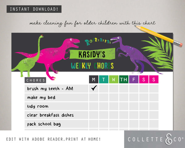Pink Dinosaur Kids Chore Chart 03